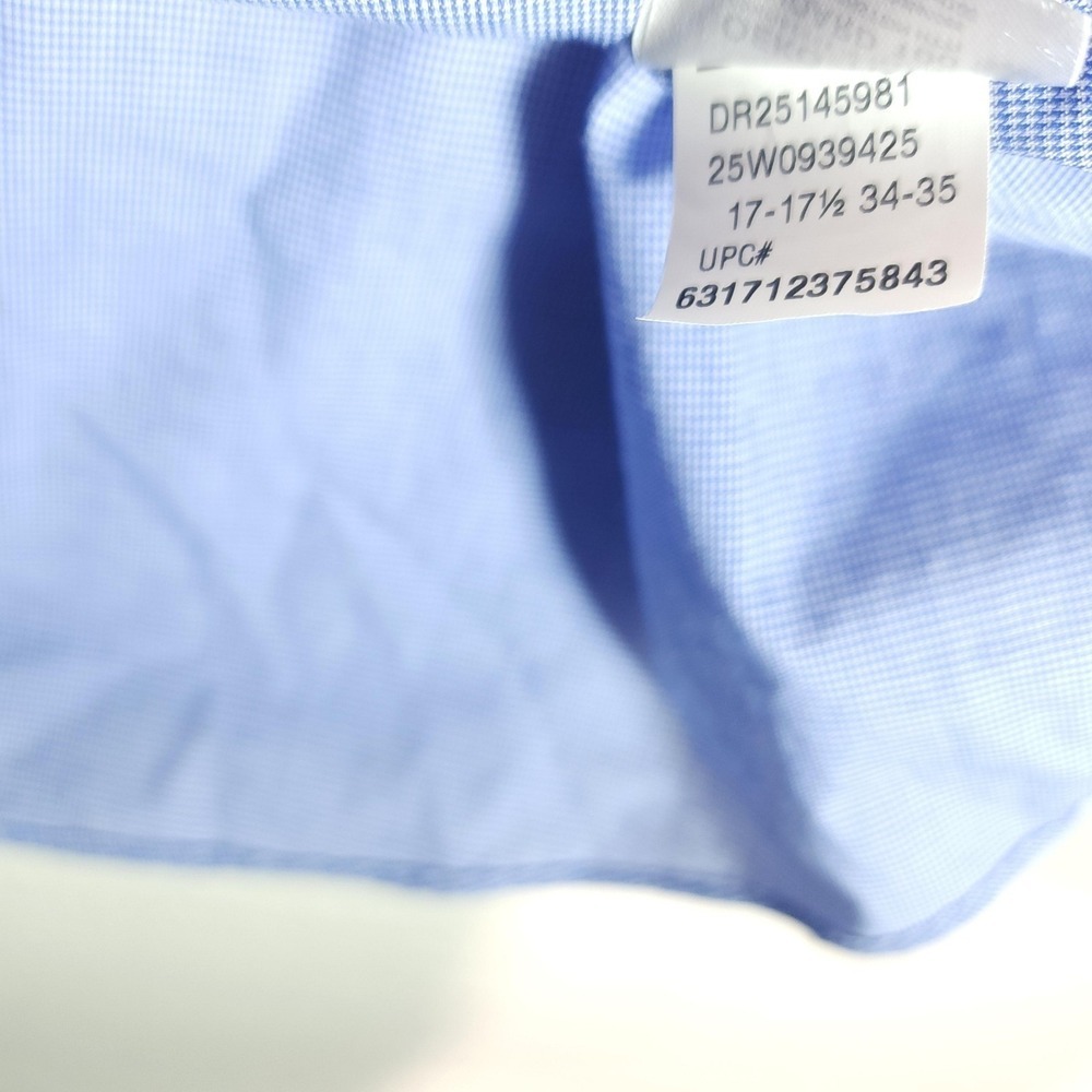 Chaps Dress Shirt Mens 17.5 34/35 Blue Check Essentials Wrinkle Free Regular Fit - Picture 8 of 9